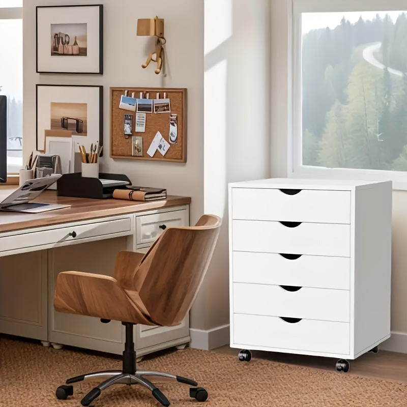 5 Drawer Chest Mobile Storage Cabinets Small Wooden Dresser With Wheels Room Organization Furniture For Office Home