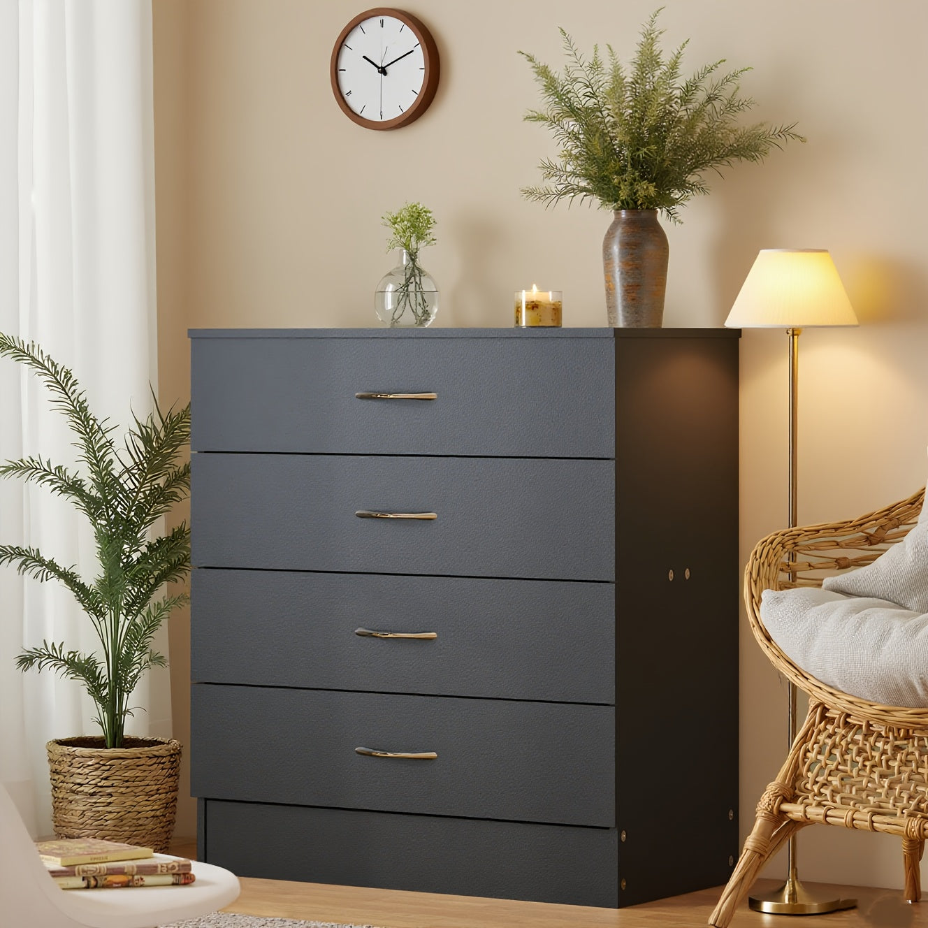 Nordic Chest of Drawers Bedroom Bedside Cabinet White Black Storage Cabinet Three Drawers Four Drawers Design Suitable for Entrance And Living Room Storage Organization Artifact