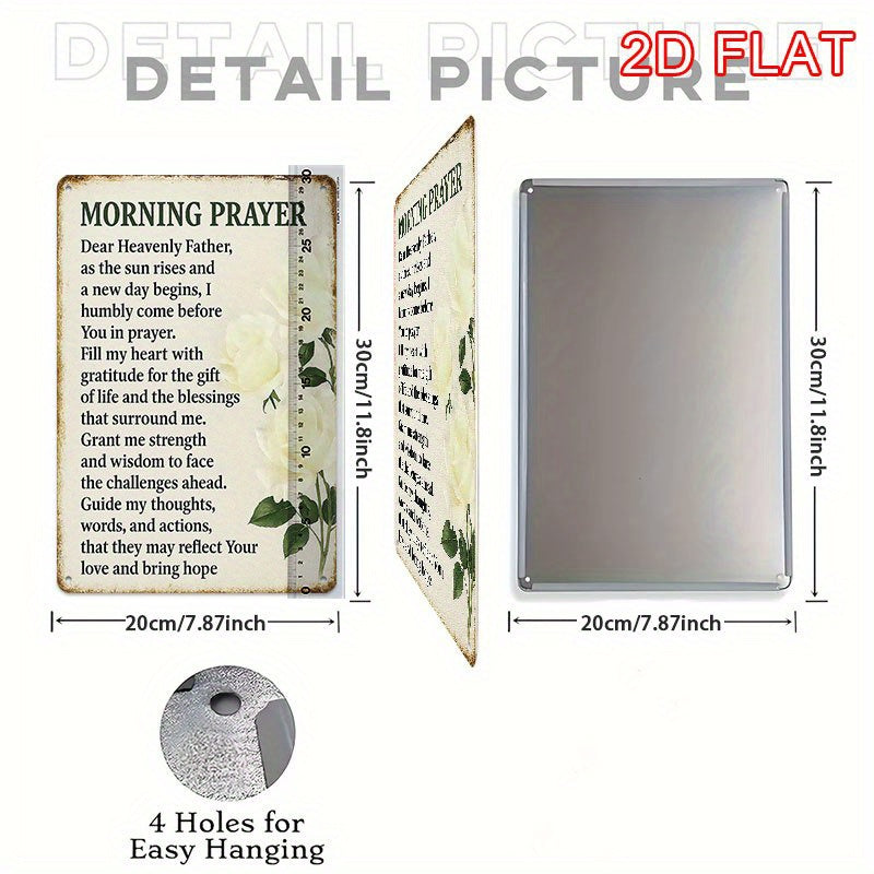 2D Flat, 1pc, 2D flat wall art in retro style iron sign with religious prayer and spiritual healing theme, morning prayer text, 20×30cm (8×12 inches), suitable for living room, bedroom, bathroom, garden, cafe, restaurant, p