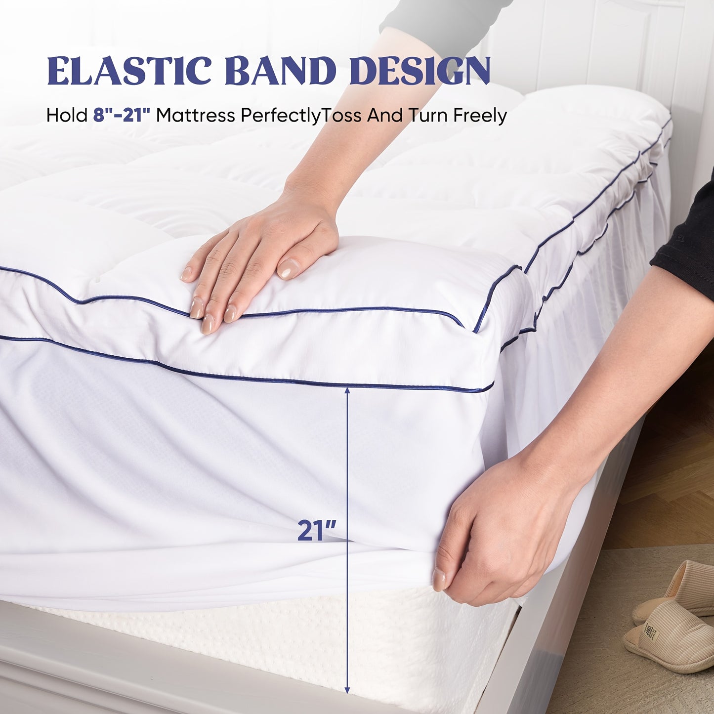 Extra Thick Mattress Pad Cover for Deep Sleep, Mattress Topper with 100%cotton,3D+7D Snow Down Alternative Fill Overfilled Plush Pillow Top Mattress with 8-21 Inch Deep Pocket-White