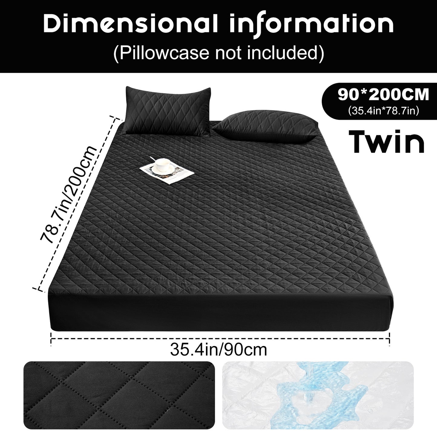 Waterproof Mattress Protector - Super Soft Quilted Polyester, Gray Satin Finish, Elastic Fit with Button Snap Closure, Machine Washable for Home & Hotel Use (Pillowcases Not Included), Comfortable Sleeping, Elegant Bedroom St