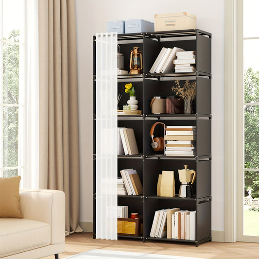 Black/White TOMNK 5/6-Tiers Floor-Standing Bookshelf Organizer, Multi-Functional Open Shelf for Offices, Classrooms, Rental Houses, Dormitories And Living Room, Home Simple Clothing Storage Cabinet, 4/10 Lattice Wardrobe Stor