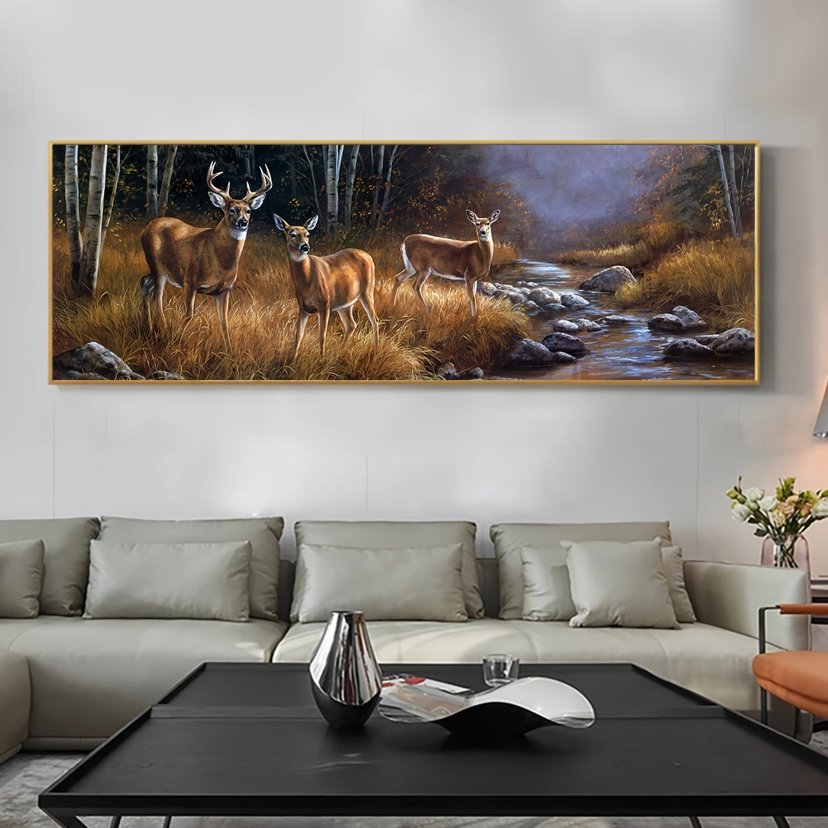 [Perfect Deer Canvas Art Poster] Chic Forest Deer Group Canvas Art Poster - Waterproof, Odorless Wall Decor for Living Room, Bedroom, Office - Perfect Birthday Gift, Frameless Animal Landscape Print