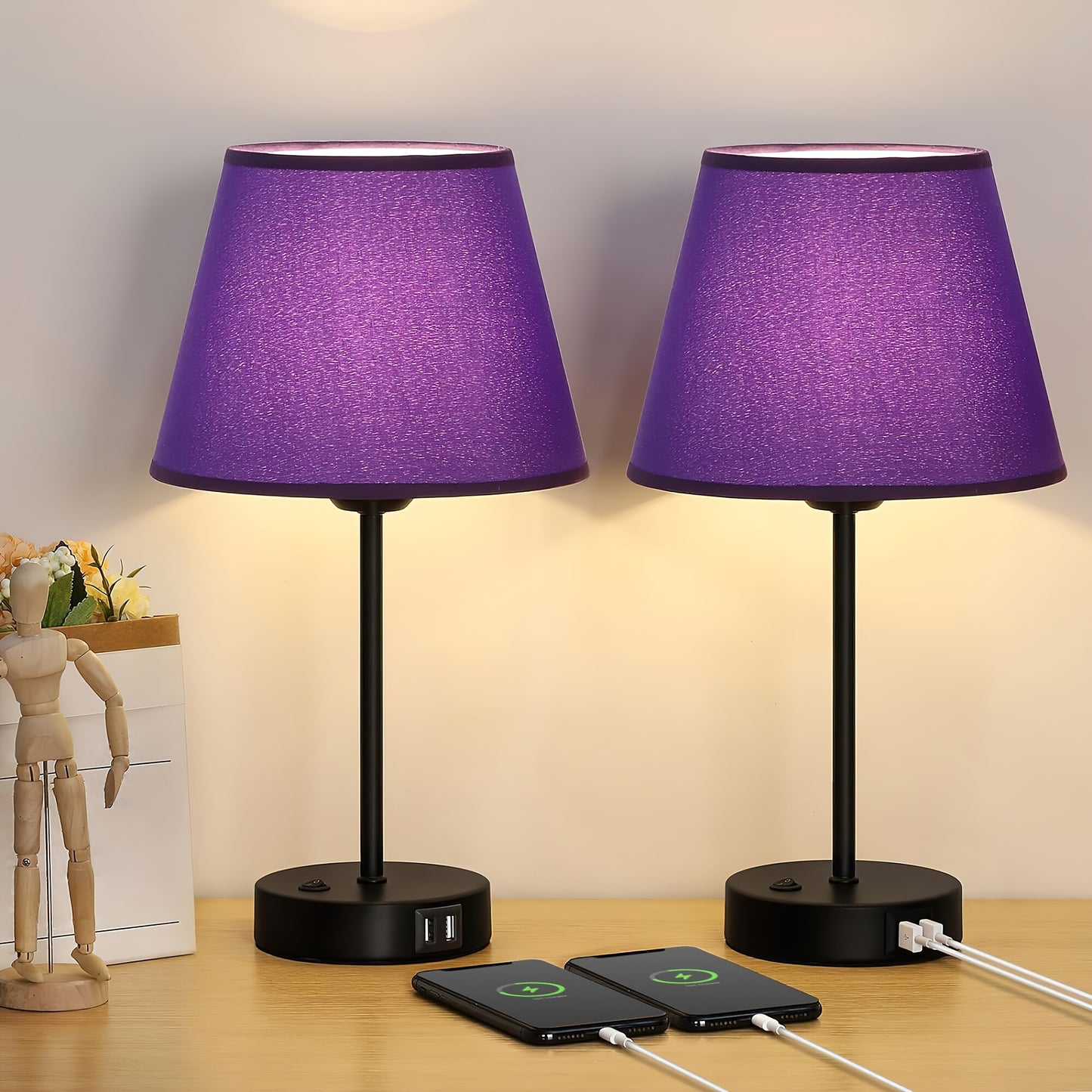 Table Lamps Set Of 2 with Dual USB Charging Ports, Modern Bedside Lamps Perfect for Bedroom, Living Room, Study Room