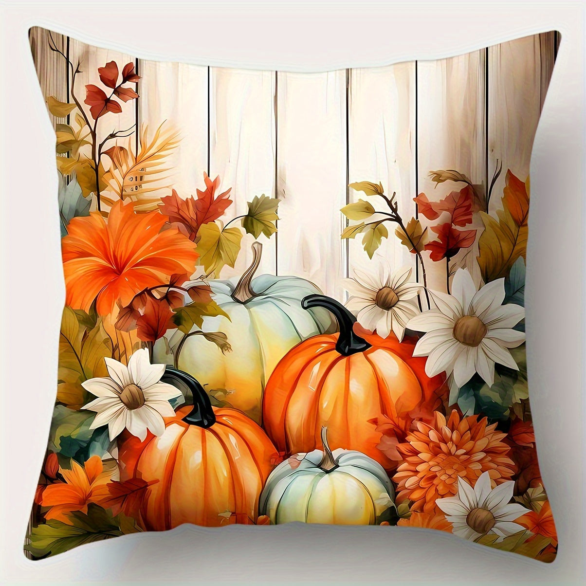 4pcs Autumn Harvest Pillow Pumpkin, Flower and Leaf Design, Country Style Printed Decorative Pillow, Suitable for Sofa, Bed, Living Room and Bedroom without Filling 14x14 16x16 18x18 20x20inch