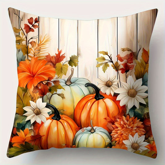4pcs Autumn Harvest Pillow Pumpkin, Flower and Leaf Design, Country Style Printed Decorative Pillow, Suitable for Sofa, Bed, Living Room and Bedroom without Filling 14x14 16x16 18x18 20x20inch