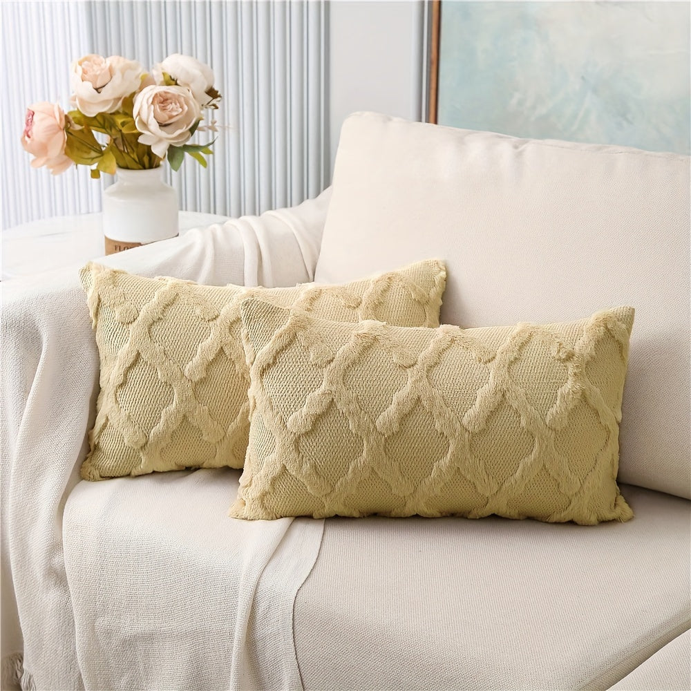 Set of 2 Bohemian Chic Velvet Throw Pillow Covers - Soft, Machine Washable, Woven Zipper Closure, Geometric Pattern Design - Decorative Cushion Covers for Living Room, Bedroom, and Outdoor Spaces