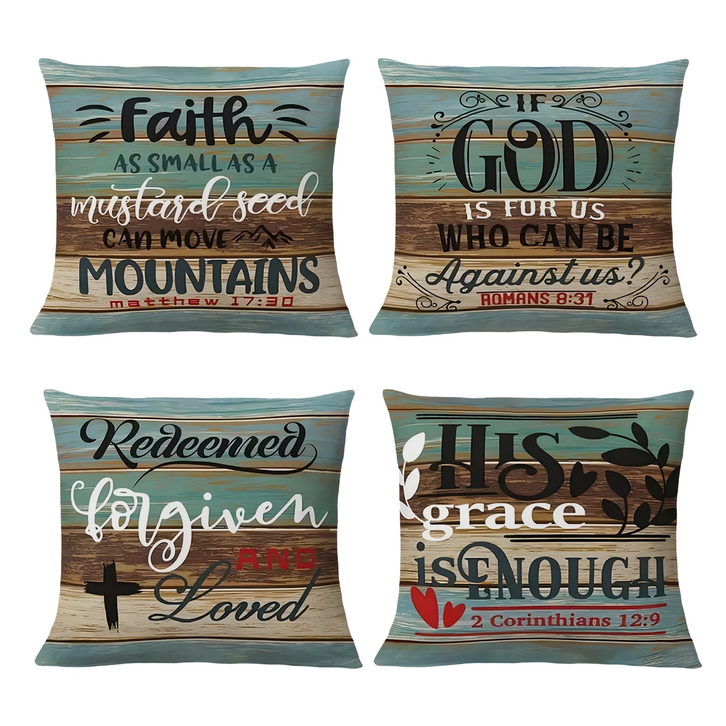 4pcs 17.7*17.7 Inches Modern Christian Faith Inspirational Scripture Pillow Covers - Printed With Zipper Closure, Pillow Cases For Sofa, Living Room, Bedroom, Office, Outdoor, Modern Farmhouse, Party Decoration & Home Decorat
