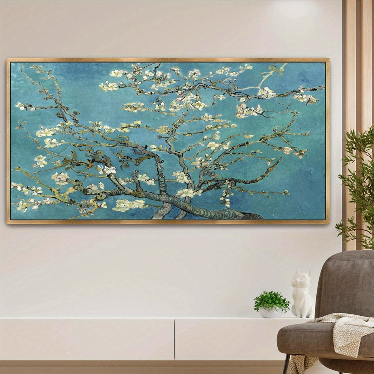 2D Flat Van Gogh Almond Blossom Canvas Poster - Unframed Art Deco Wall Art, Floral Style Painting for Home & Office Decor, Perfect Gift for Living Room, Bedroom, Cafe, or Dorm, Bedroom Wall Art | Unframed Canvas Print | Van G