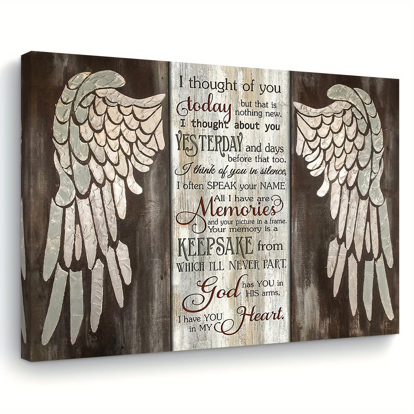 Rustic 11.8X15.7Inch Wooden Framed Canvas Art - 1pc Angel Wings Inspirational Quote Wall Decor - Woven Memory Print for Living Room, Bedroom, Kitchen, Home & Office, Bachelor Party Festival Gift Idea