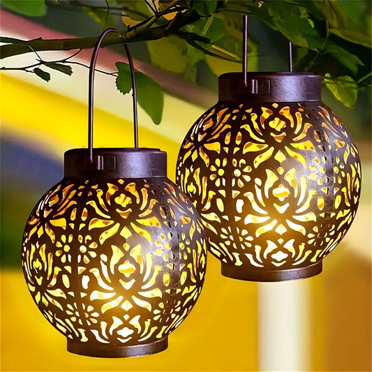 1/2 Pack Solar Metal Peony Lantern - Outdoor Hanging Decorative Light, IP65, Floral Design Complex, Suitable For Garden, Patio, RV, Trees - Perfect Gift For Autumn, Halloween, Christmas, Party, Birthday, Festive Lighting |