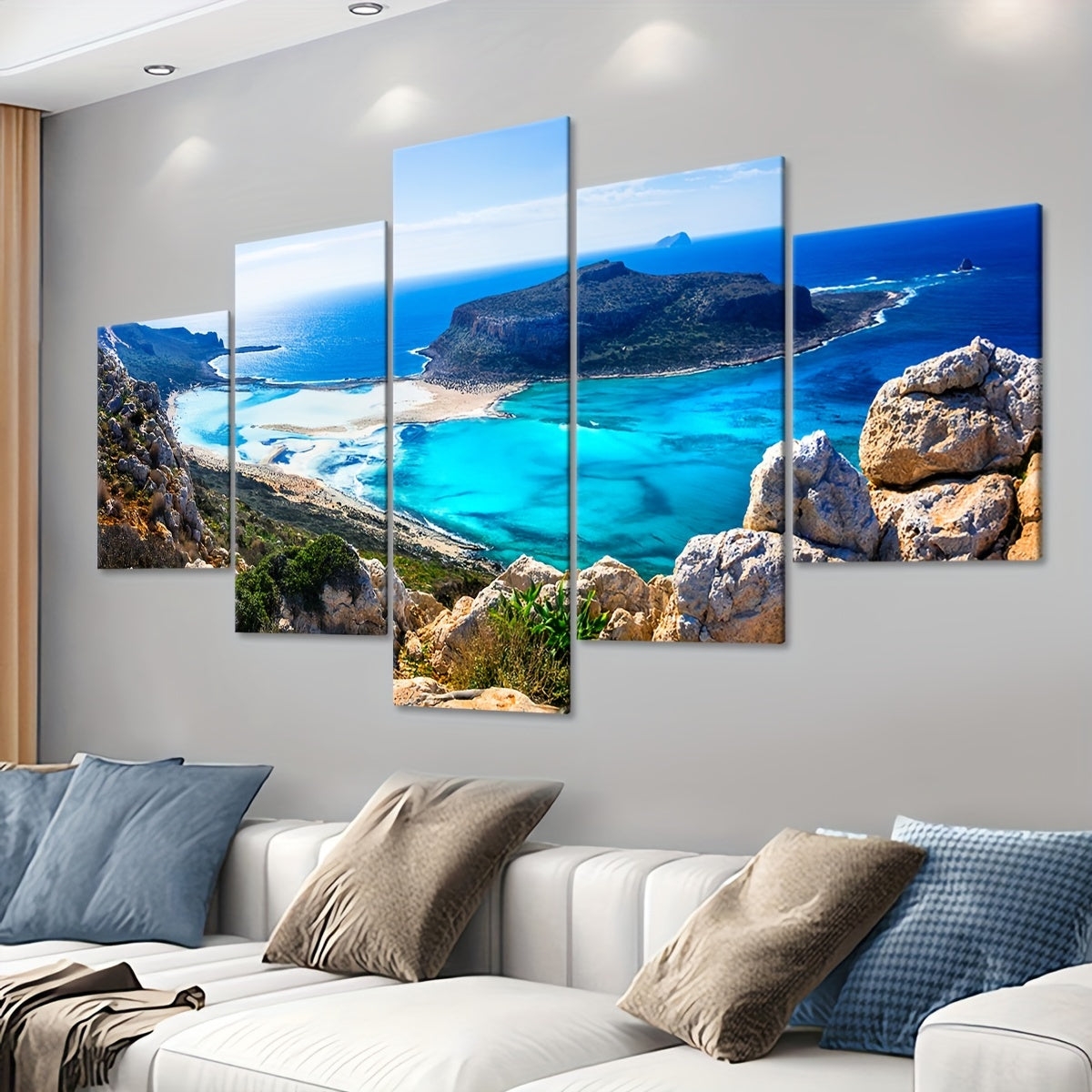 5pcs Frame Nature Seaside Lakes Canvas Poster, Sunrise Sunset Sea View Five Panel Scene Art, Modular Picture, Print Painting, Modern Art, Ideal Decor for Bedroom Living Room Kitchen Dorm, Wall Decoration, Gift for Family Frie