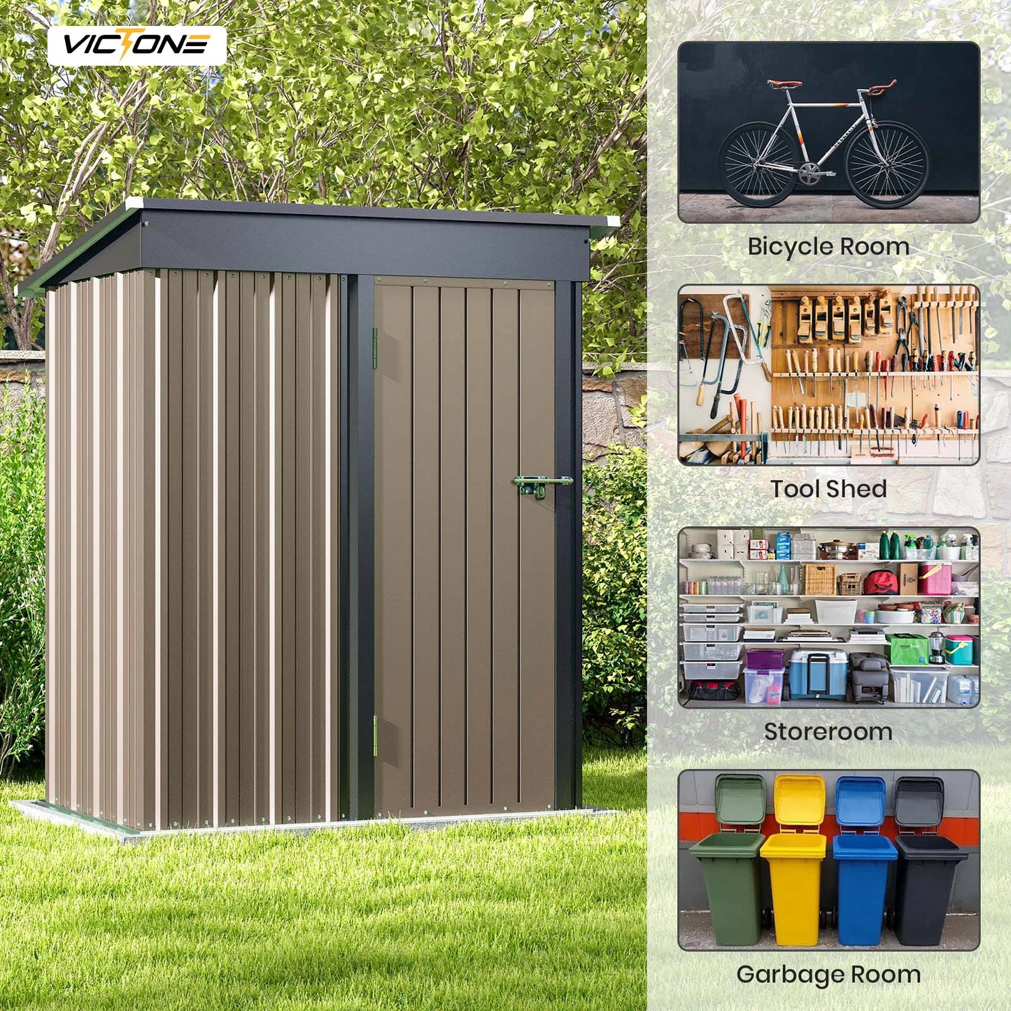 Victone 5x3 FT Outdoor Storage Shed, Tool Shed with Sloping Roof and Lockable Door, Metal Shed for Backyard Garden Patio Lawn