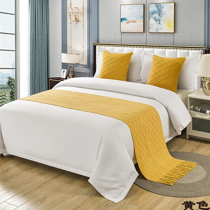 1pc Modern Simple Light Luxury B&B Hotel Bed Flag Bed Tail Towel Solid Color Bedding Bed End Blanket Bed Cover Knitted Bed Flag