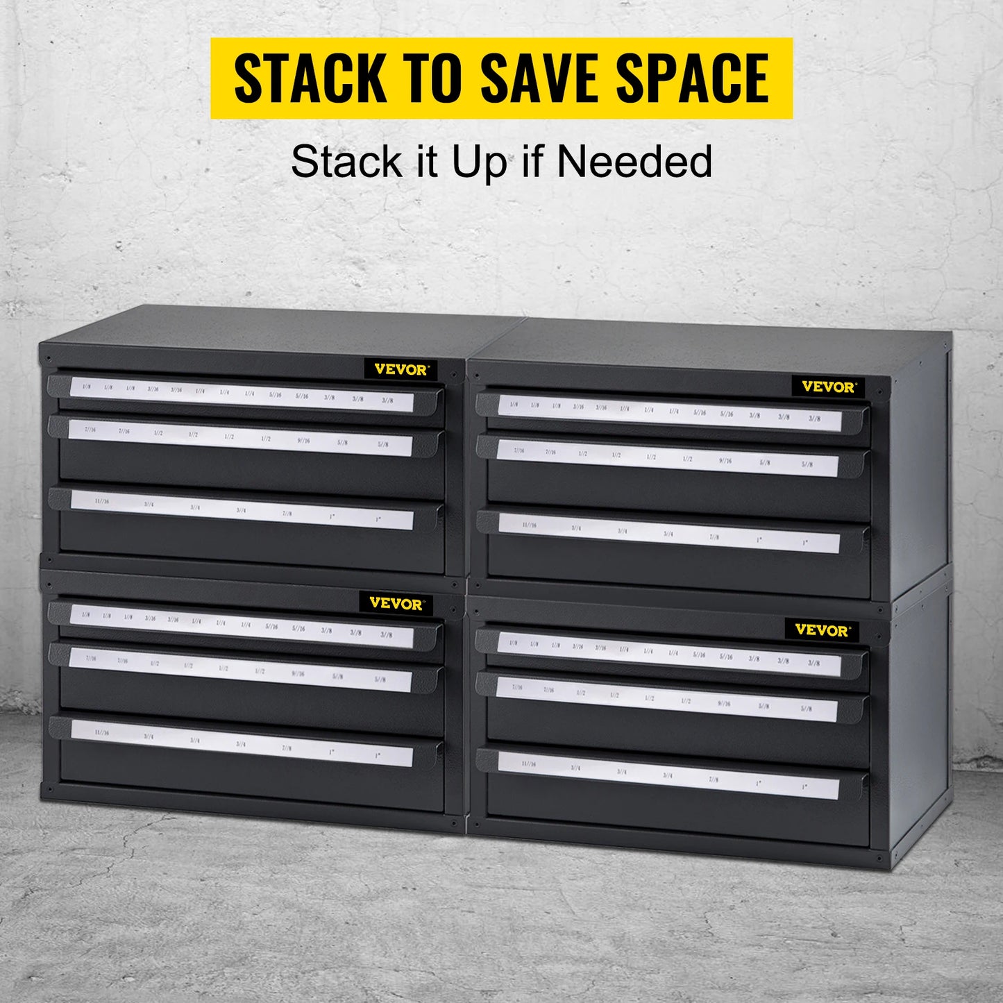 VEVOR Steel Stackable End Mill Dispenser Organize Cabinet 3-Drawer Workshop Hardware Auto Maintenance Storage Box 29-Compartment