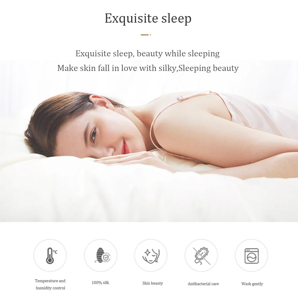 Lofuka Nature 100% Pure Silk Bedding Set Beauty Double Queen King White Blue Quilt Cover Flat Sheet Pillowcase For Healthy Sleep