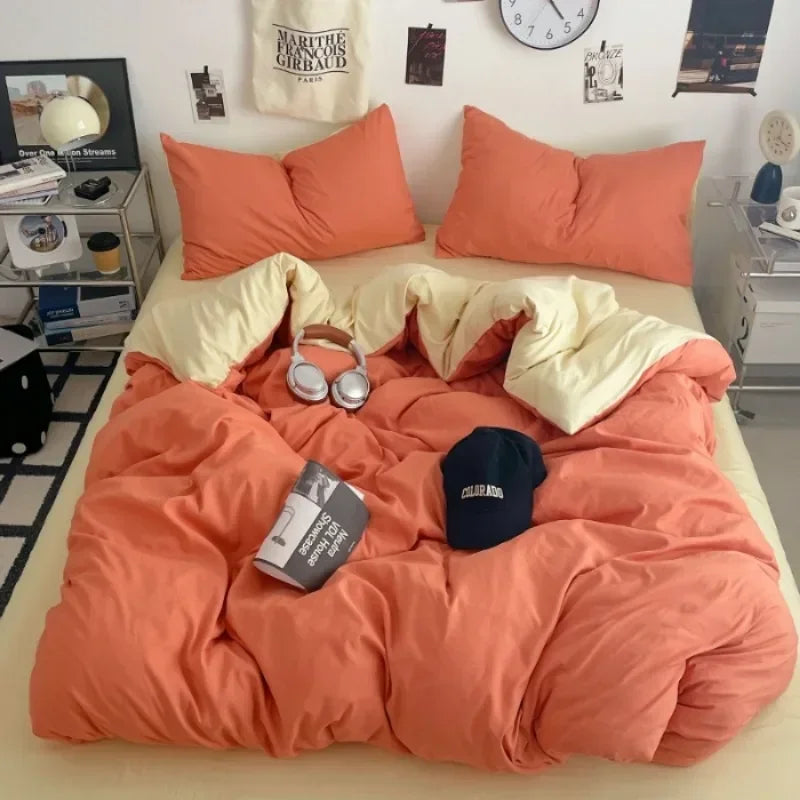 2025 new class A can sleep naked washed cotton solid color sheets student dormitory simple double-spell four-piece bedding