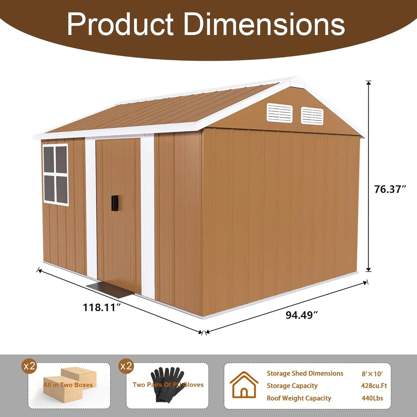 12x10 FT Metal Outdoor Storage Shed, Large Garden Storage Sheds with Windows, Door & Ventilation, Heavy-Duty Outdoor Tool Shed