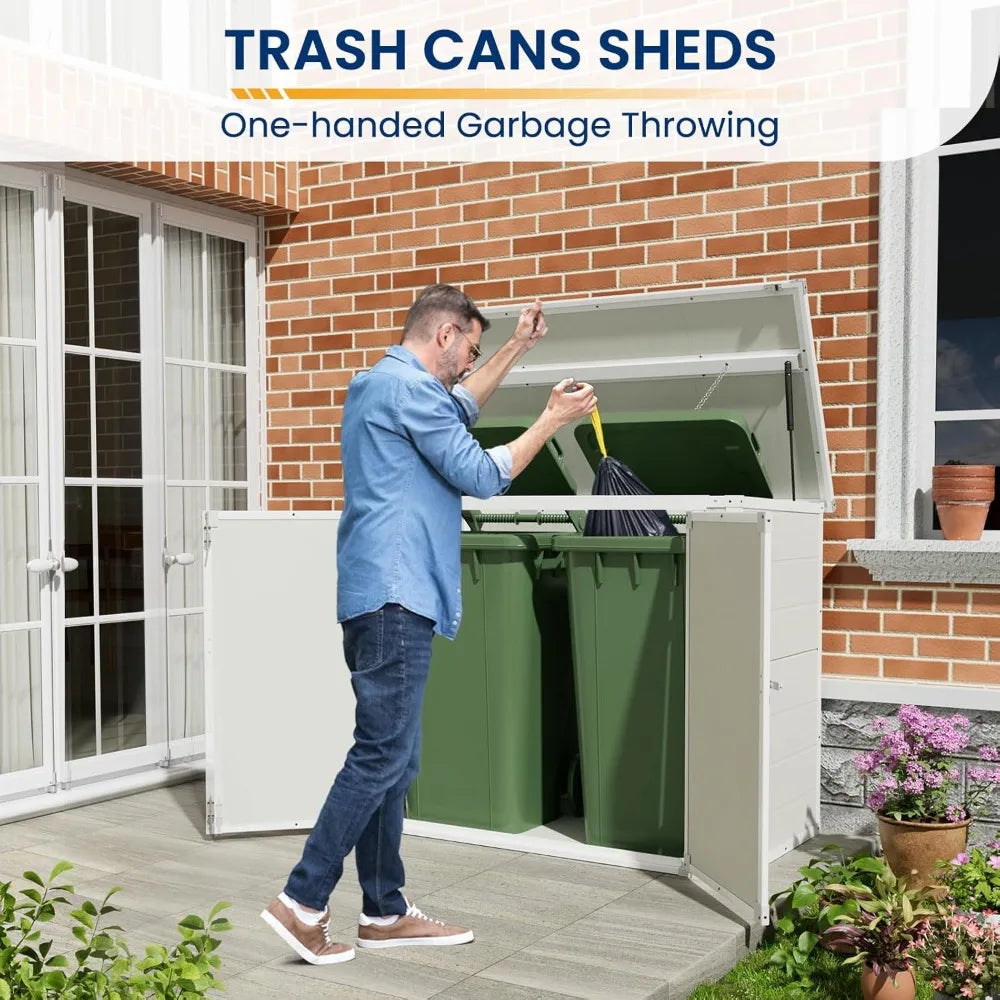 41 Cu Ft Outdoor Storage Shed, Horizontal Resin Trash Can Storage, Weather Resistance, Storage Box with Floor Included for Gard
