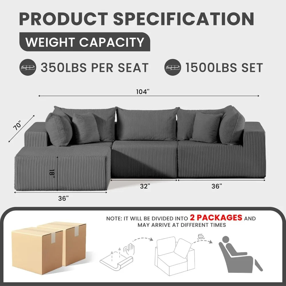 Cloud Sectional Couch,Modular Sectional Sofa with Deep Seat with Ottoman,Comfort L-Shaped Sofa with 7PCS Pillows,Modern Upholste