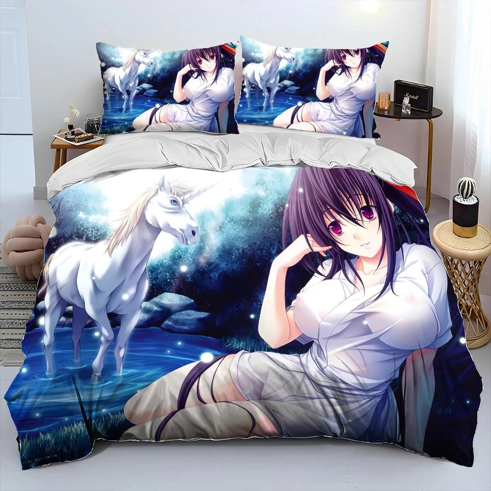 Sexy Girl High School DxD Anime Bedding Set Duvet Cover Bed Set Quilt Cover Pillowcase Comforter king Queen Size Boys Adult