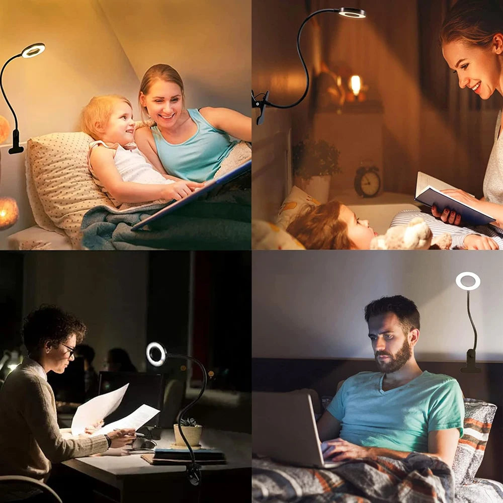 LED Reading Lights 360°Flexible Gooseneck Dimmable Table Lamp Clip On Indoor Bedroom Eye Protection Desk Light Book Clamp Lamp