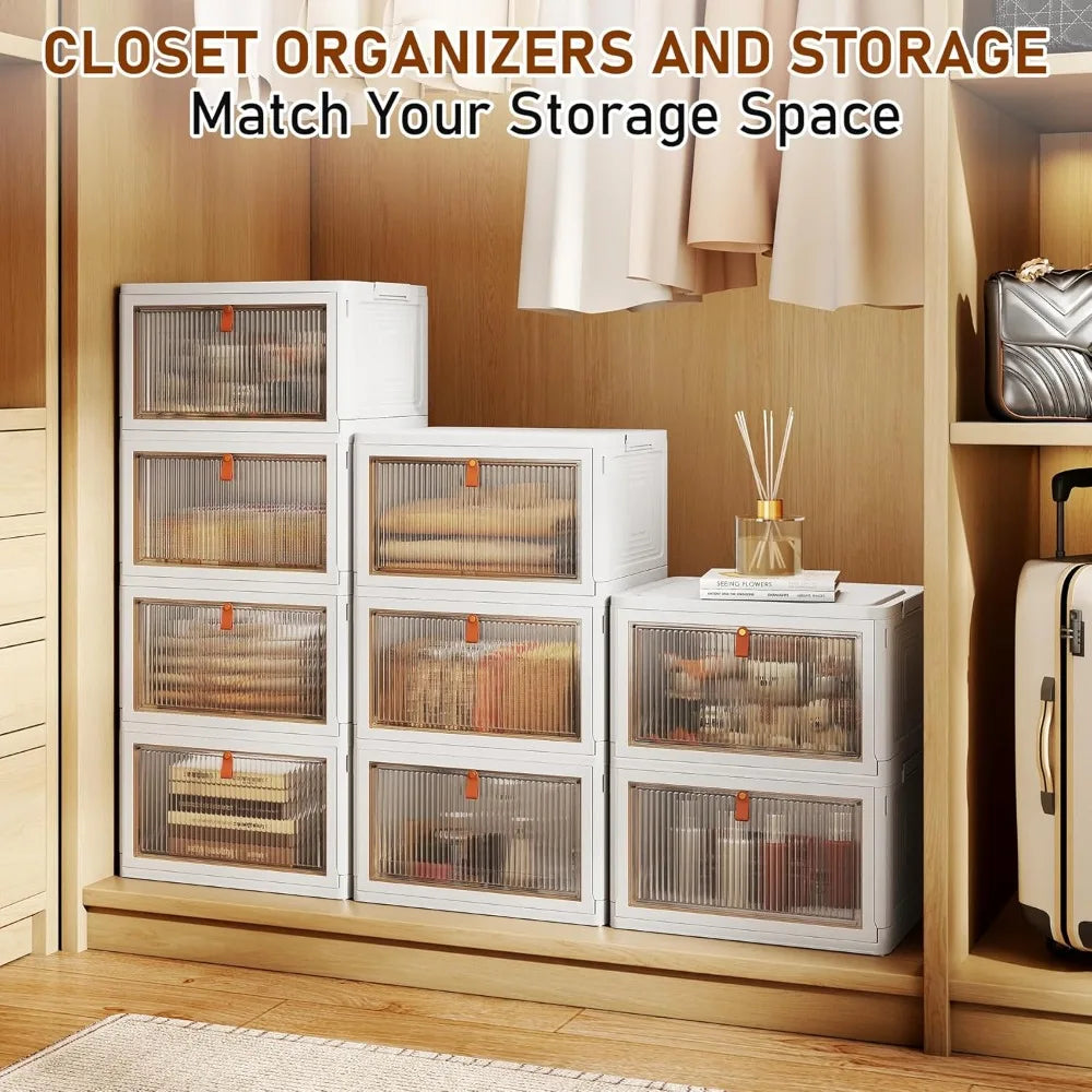 4 Tier Storage Bins with Lids, 23QT Stackable Closet Organizers and Storage with Wheels, for Home,Office, Dorm Room