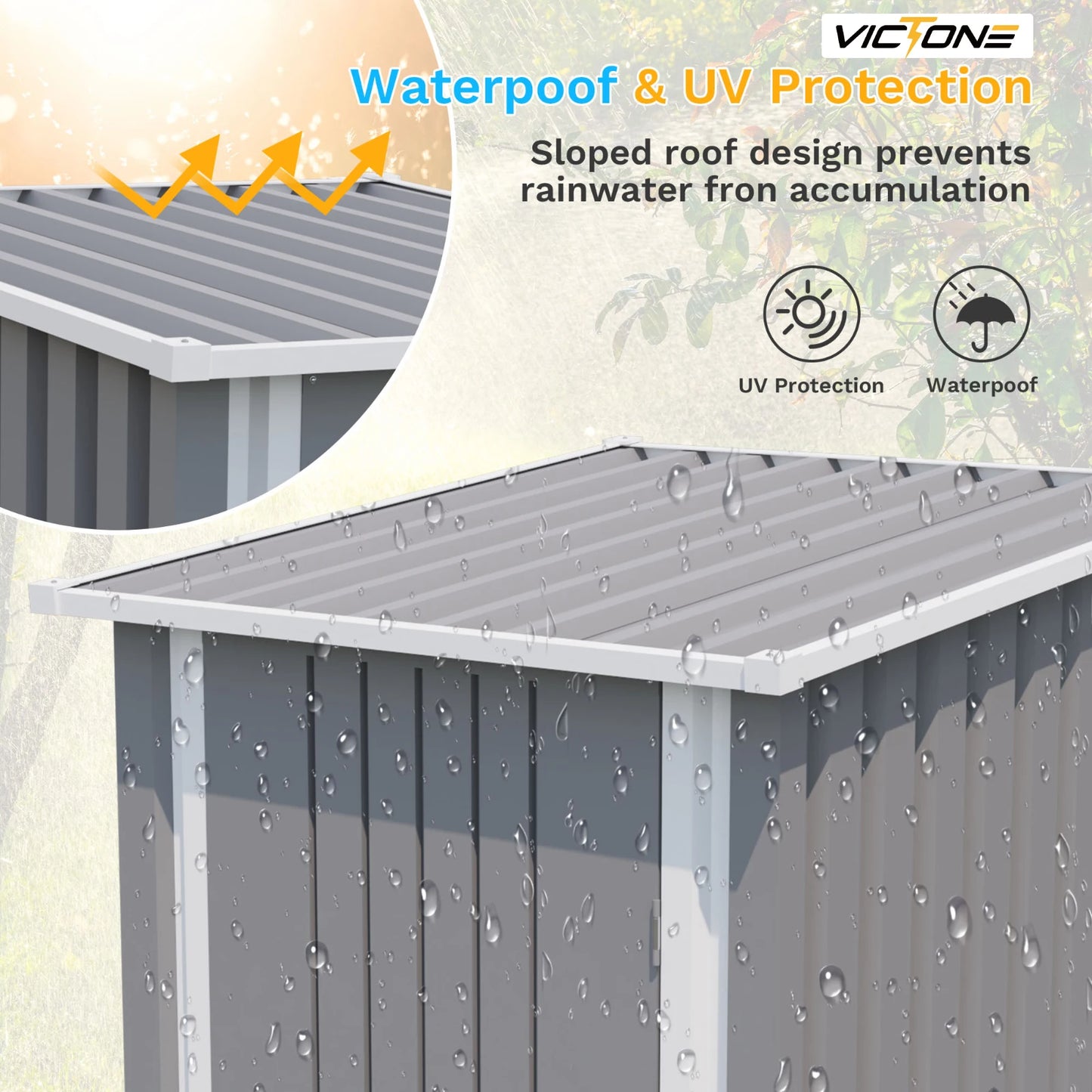 Victone 3' x 3' Compact Outdoor Storage Shed - Durable Small Garden Tool Storage with Sloping Roof, Single Lockable Door, Grey