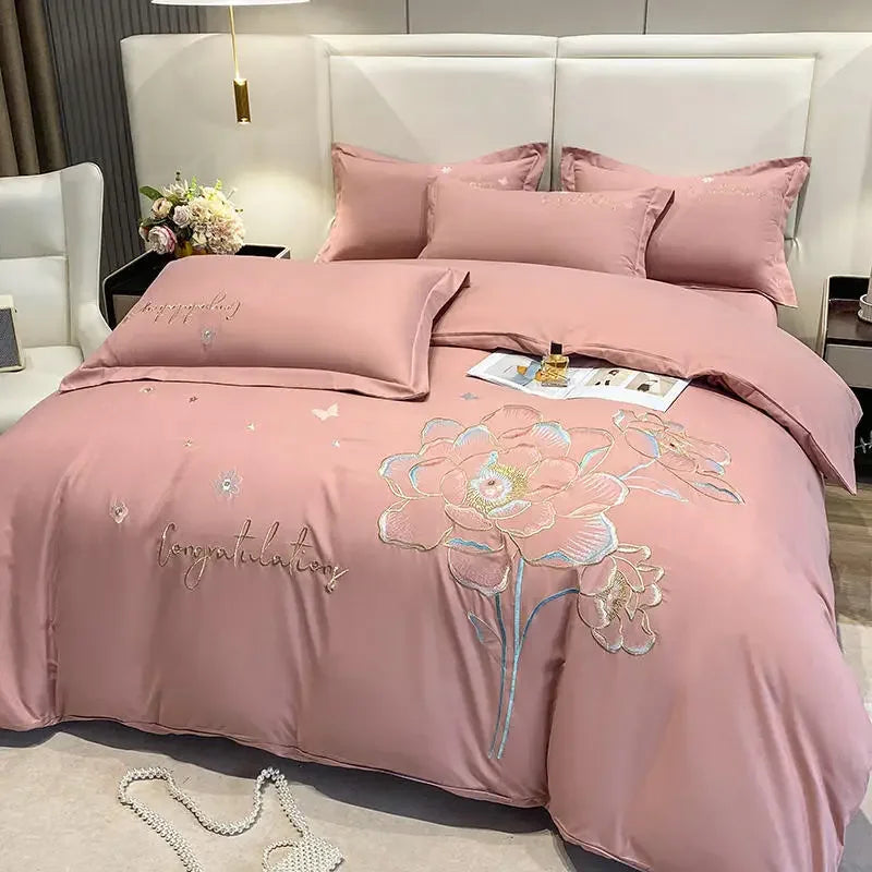 New Class a High Precision Cotton Brushed Embroidery Four-Piece Set Pure Cotton Bed Sheet Duvet Cover