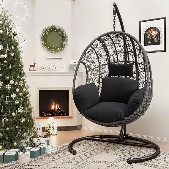 Hanging Egg Chair with Stand - Egg Swing Chair Outdoor Indoor Patio Wicker Chair Swing Hammock Egg Chairs 400lbs Capacity for Ou