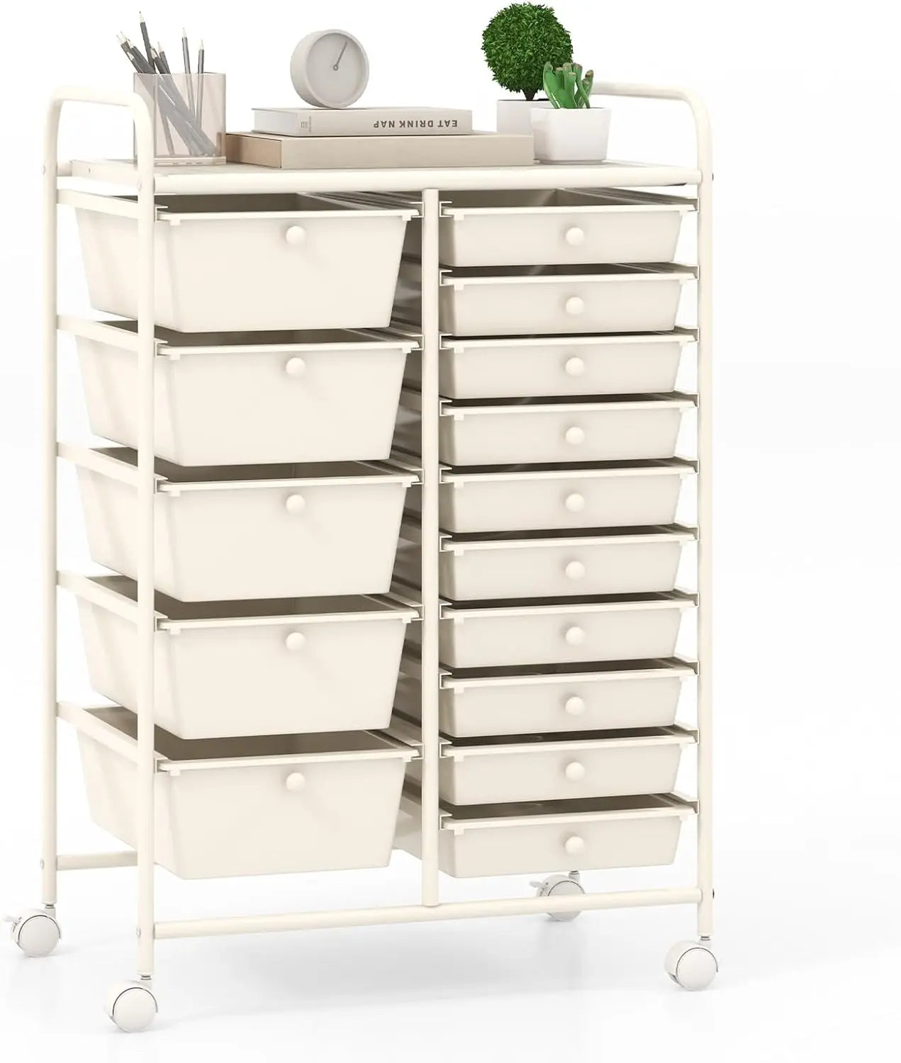 15 Drawers Rolling Cart, Classroom Organizers, Storage Cart with Wheels, for Teacher Office Home School Supplies Tool Craft Art