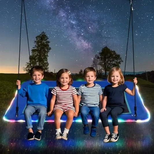 60 inch Platform Tree Swing w/LED Light, Large Outdoor Swing for Kids&Adult, Waterproof 900D Oxford Fabric, 9.8 FT Hanging Strap