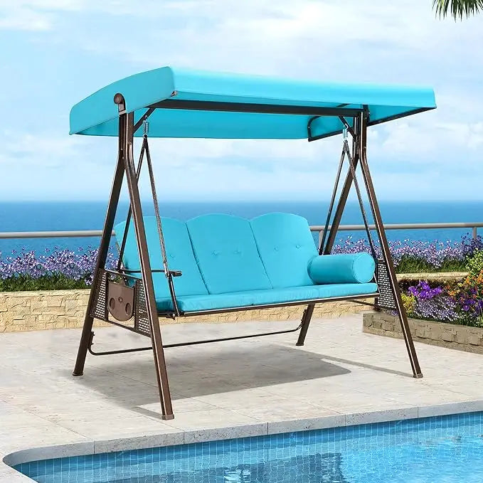 2 outdoor terrace porch swings, weather resistant steel frame, adjustable tilt canopy, including cushions and pillow swings