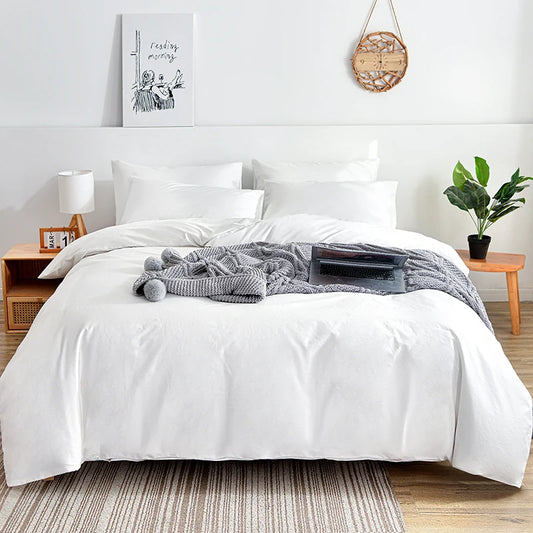 Solid color brushed duvet cover pillowcase set, Queen size simple high-end bedding set, corner strap design, not incuding sheet