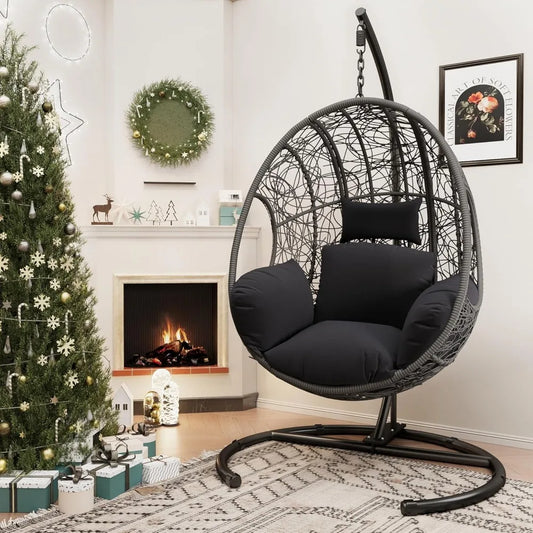Hanging Egg Chair with Stand - Egg Swing Chair Outdoor Indoor Patio Wicker Chair Swing Hammock Egg Chairs 400lbs Capacity for Ou