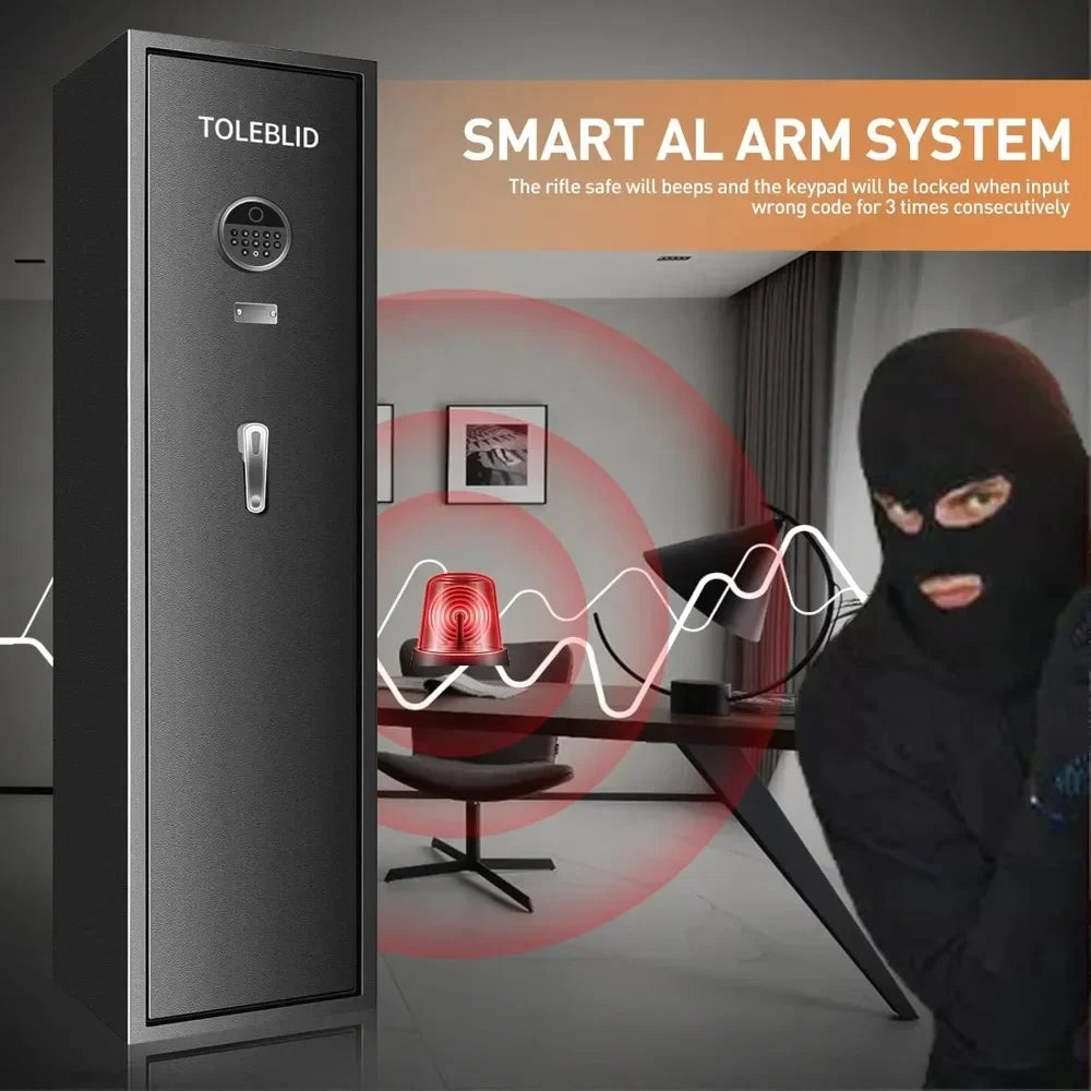 7-8 Fireproof Biometric Gun Safe Heavy Duty Anti-Theft Long Rifle And Pistol Storage Case for Home Security
