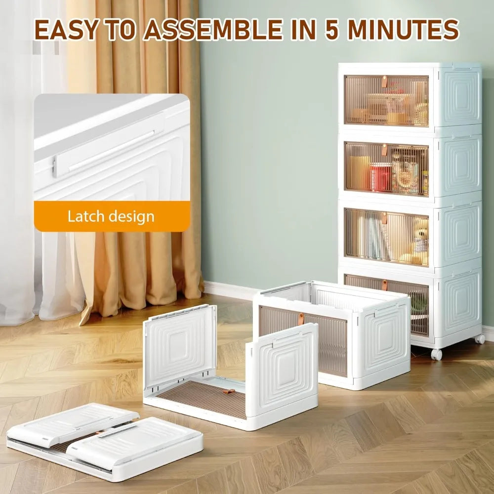 4 Tier Storage Bins with Lids, 23QT Stackable Closet Organizers and Storage with Wheels, for Home,Office, Dorm Room