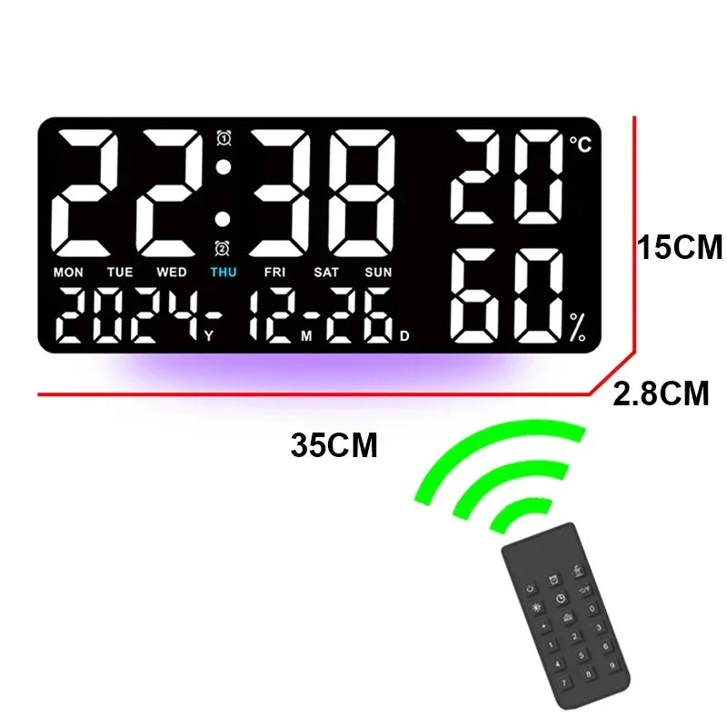 Large digital LED mood light wall clock with remote control temperature and humidity display alarm multi-functional alarm clock