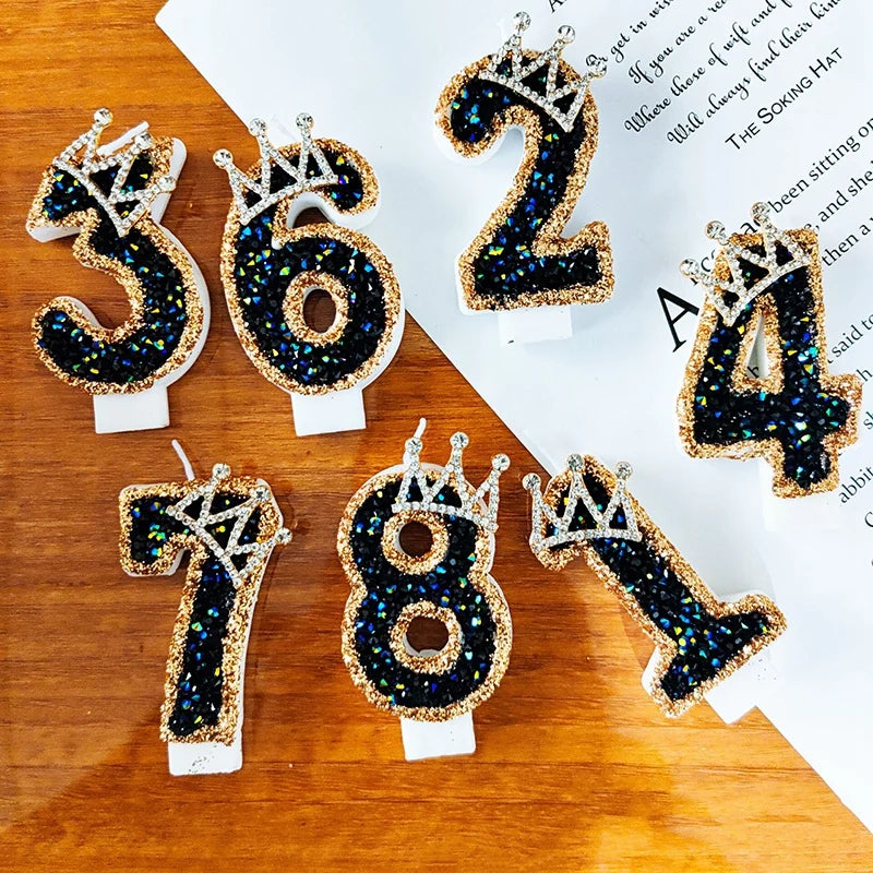 Black Crown Digital Candles 0-9 Number Cake Topper Decoration Wedding Party Anniversary Date Baby Shower Party Decorations
