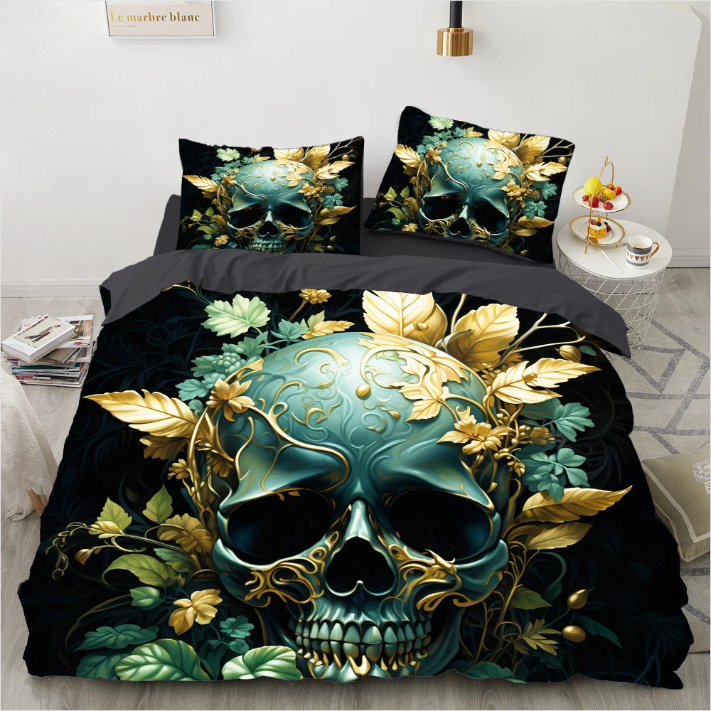 3D Skull Bedding set Duvet/Quilt/Comforter Cover sets human skeleton Bed Linen Halloween King Queen Full Size Gothic Duvet Cover