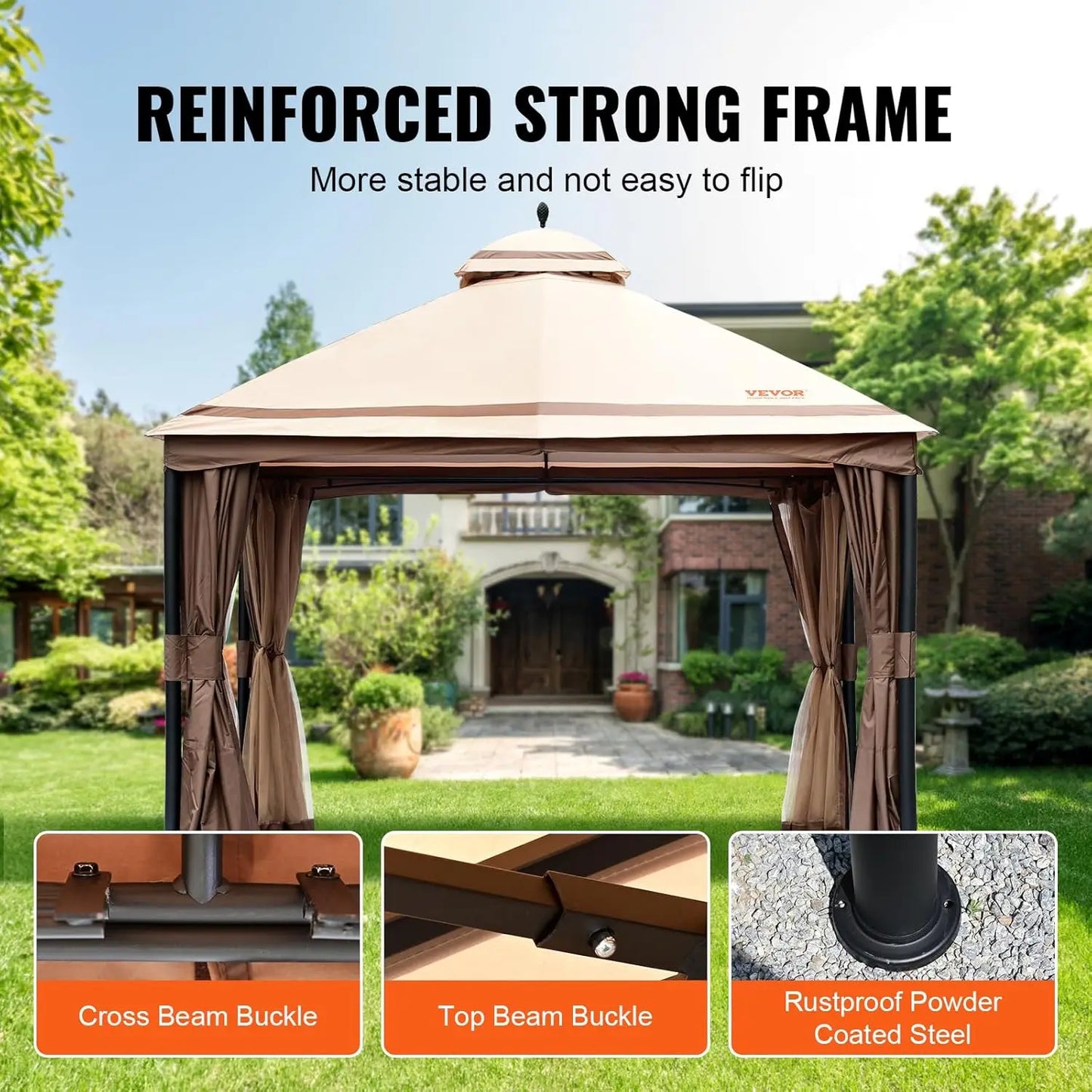 Patio Gazebo for 10-12 Person, 10 x 13 FT Backyard Gazebo, with Mosquito Netting, Metal Frame, and PU Coated 180G Polyester