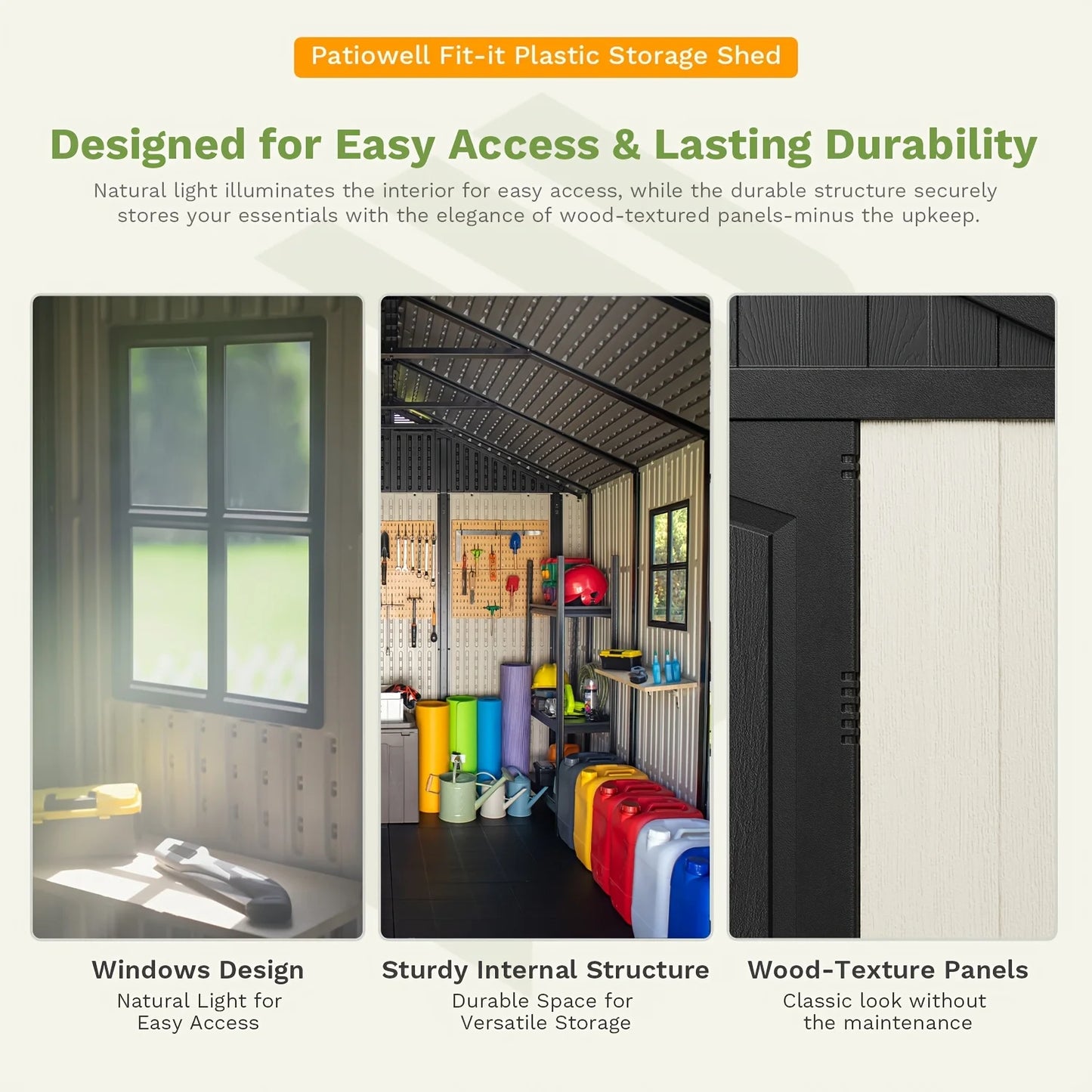 8x12 FT Outdoor Storage Shed, Plastic Shed Resin Garden Shed with Floor Window Lockable Door for Patio Furniture, Backyard Tools