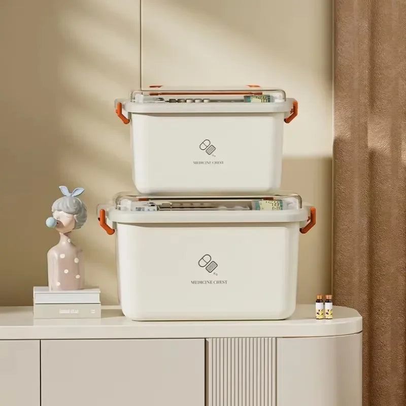 Portable Medicine Box Large Capacity Home First Aid Medical Kit Family Emergency Medicine Box with Multi-layer Drug Storage Cas