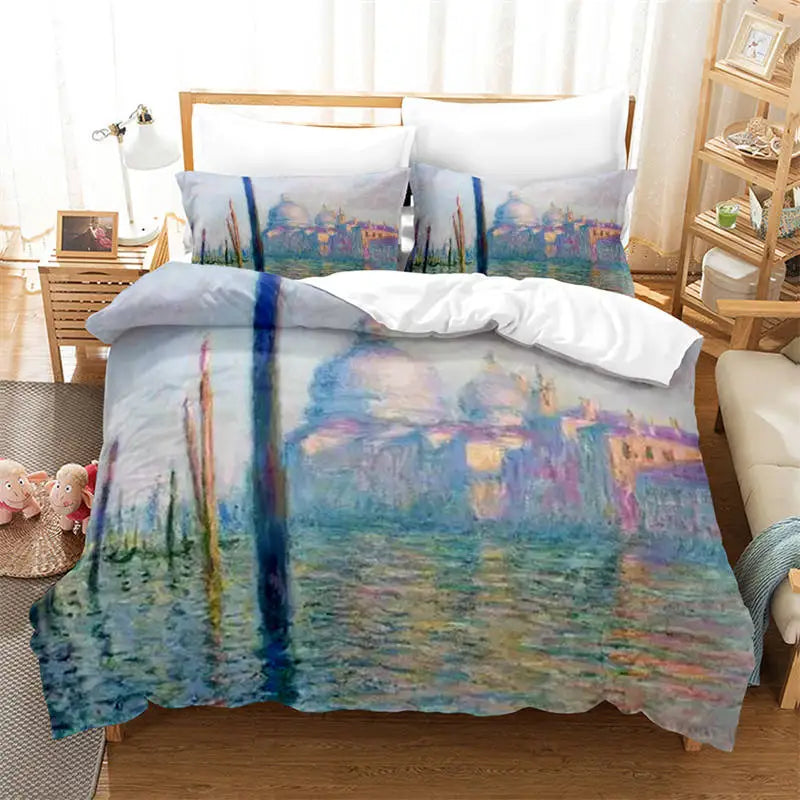 3D Artistic Bedding Set King Monet Van Gogh Style Sky Oil Painting Pattern Printed Duvet Cover With Pillowcases Hot Sale 2/3PCS
