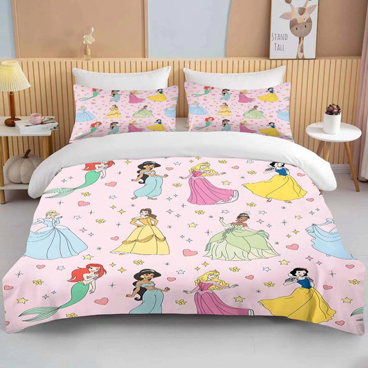 10 Sizes Disney Princess Printed Bedding Set Cartoon Anime Microfiber Bed Set Pillowcase Adult Bed Cover Bedroom Bed Set Duvet