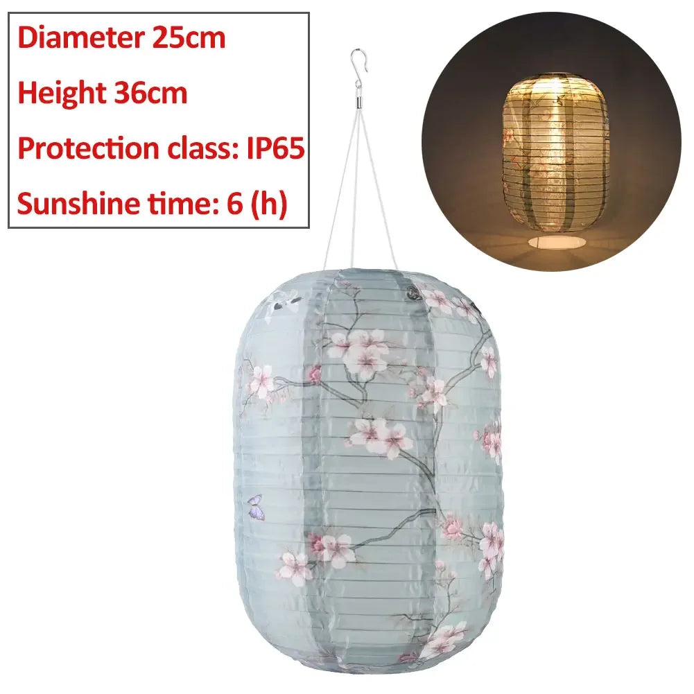 10inch/25cm Waterproof LED Solar Cloth Japanese Lantern Outdoors Festival Wedding Party Garden Hanging Lamp Light Decor