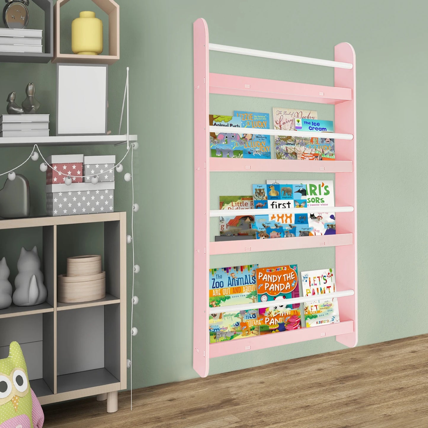 4-Tier Magazine Rack Wall Mounted Children's Bookshelf Living Room Bedroom Magazine Rack Book Storage Rack
