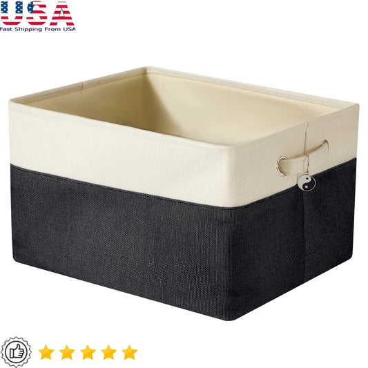 Canvas Storage Baskets with Handles 13x15 Soft Fabric Organizing Container Yin Yang Pattern Ideal Toys Blankets Home Decor