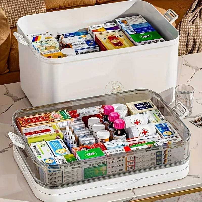 Portable Medicine Box Large Capacity Home First Aid Medical Kit Family Emergency Medicine Box with Multi-layer Drug Storage Case