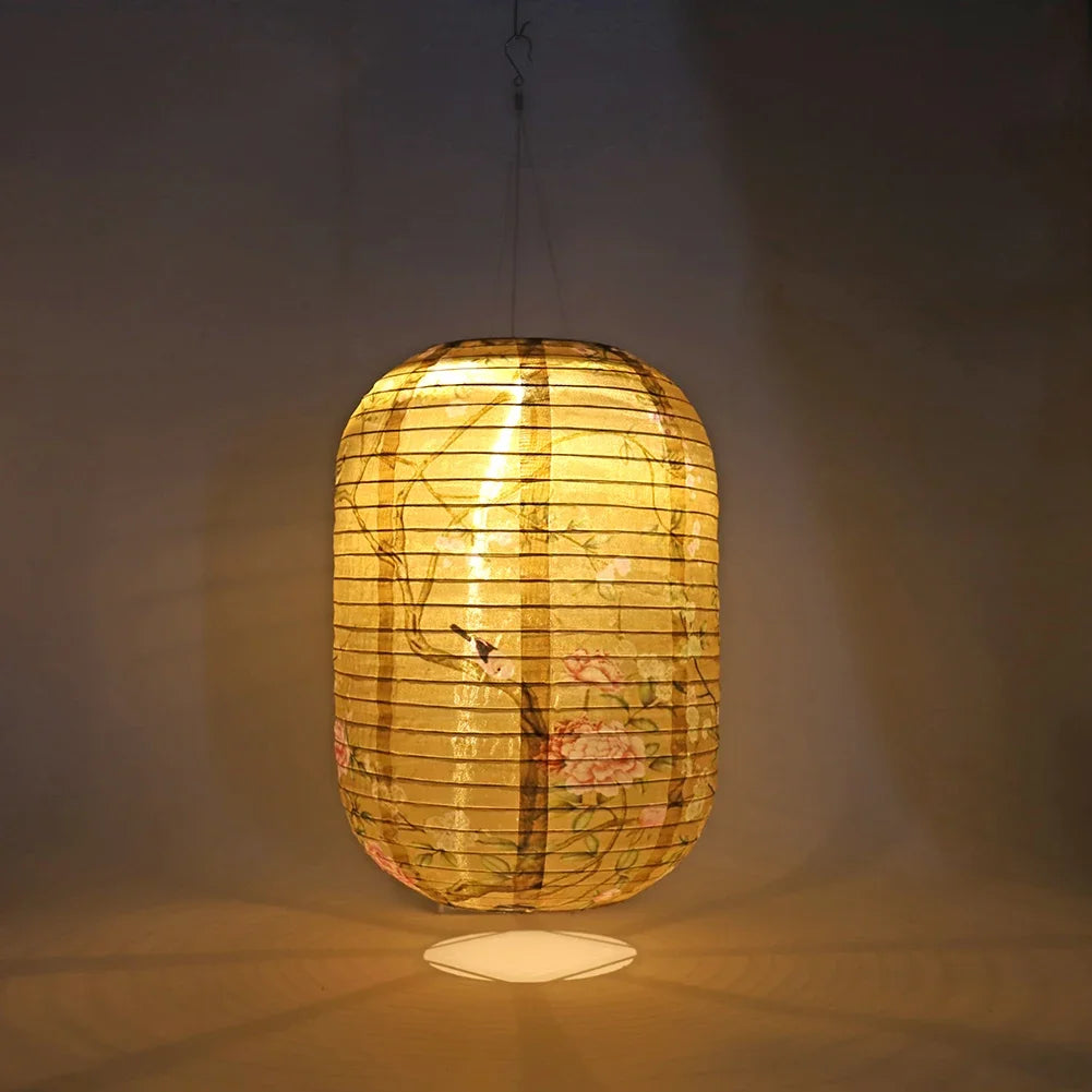 10inch/25cm Waterproof LED Solar Cloth Japanese Lantern Outdoors Festival Wedding Party Garden Hanging Lamp Light Decor